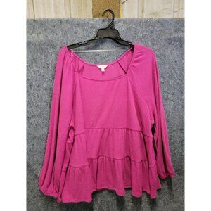 Terre & Sky SQ Neck Tiered Top Magenta Glitz Size‎ 4X (28W-30W)